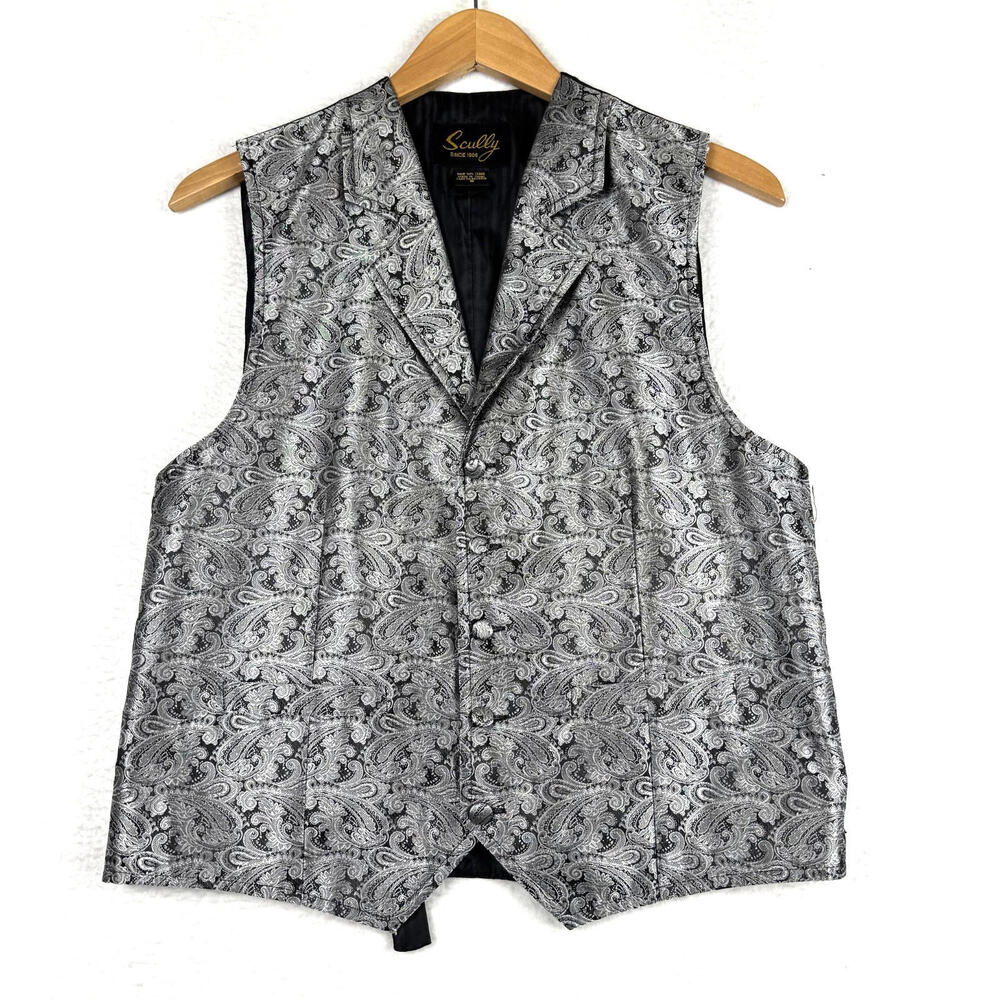 Vintage Scully Mens Small Silver Paisley Suit Tux Formal Vest Western Cowboy